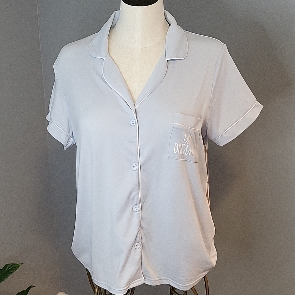 Rae Dunn Day Dreamer Light Blue Soft Stretchy Pajama Top Size M